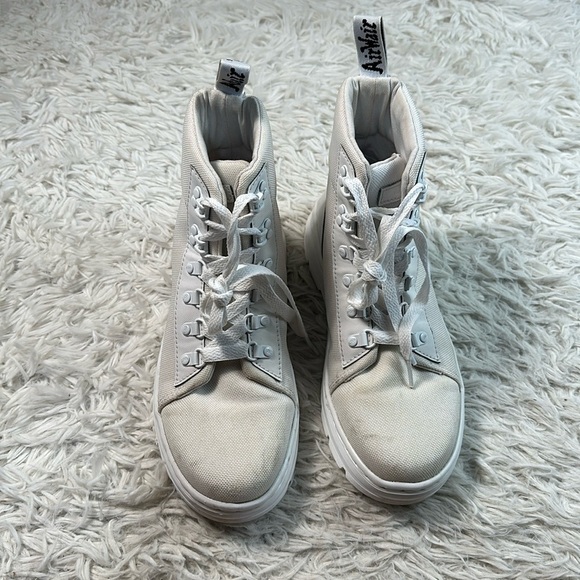 Doc Martens Combs White Fabric Combat Boots - Picture 1 of 10